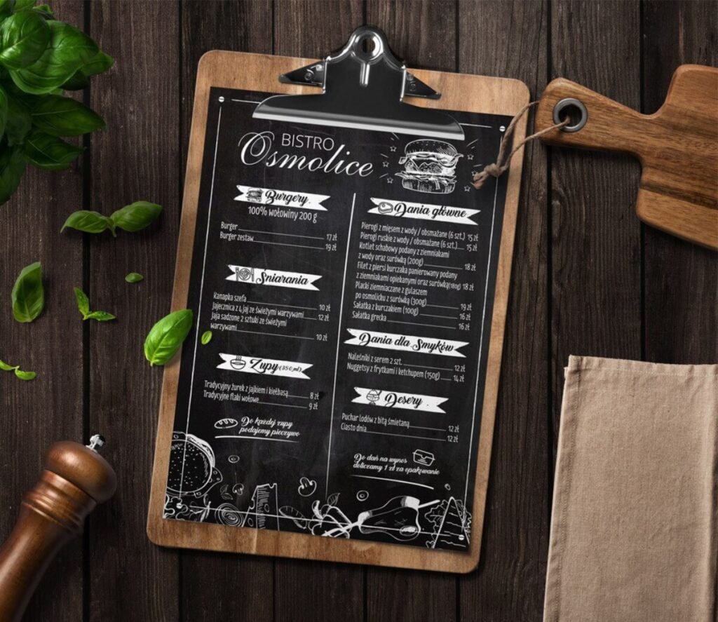 Printed bistro menu