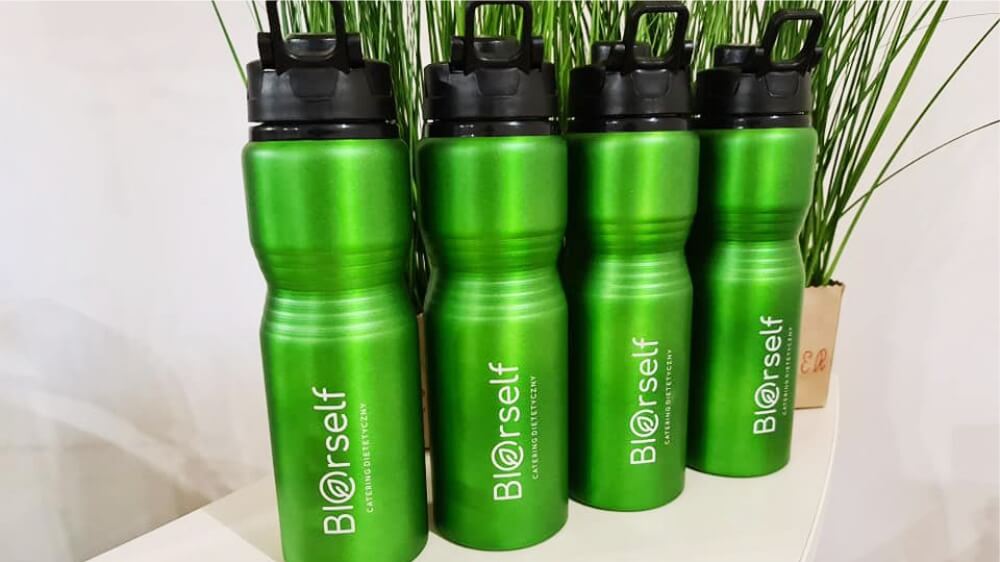branded water bottle with logo