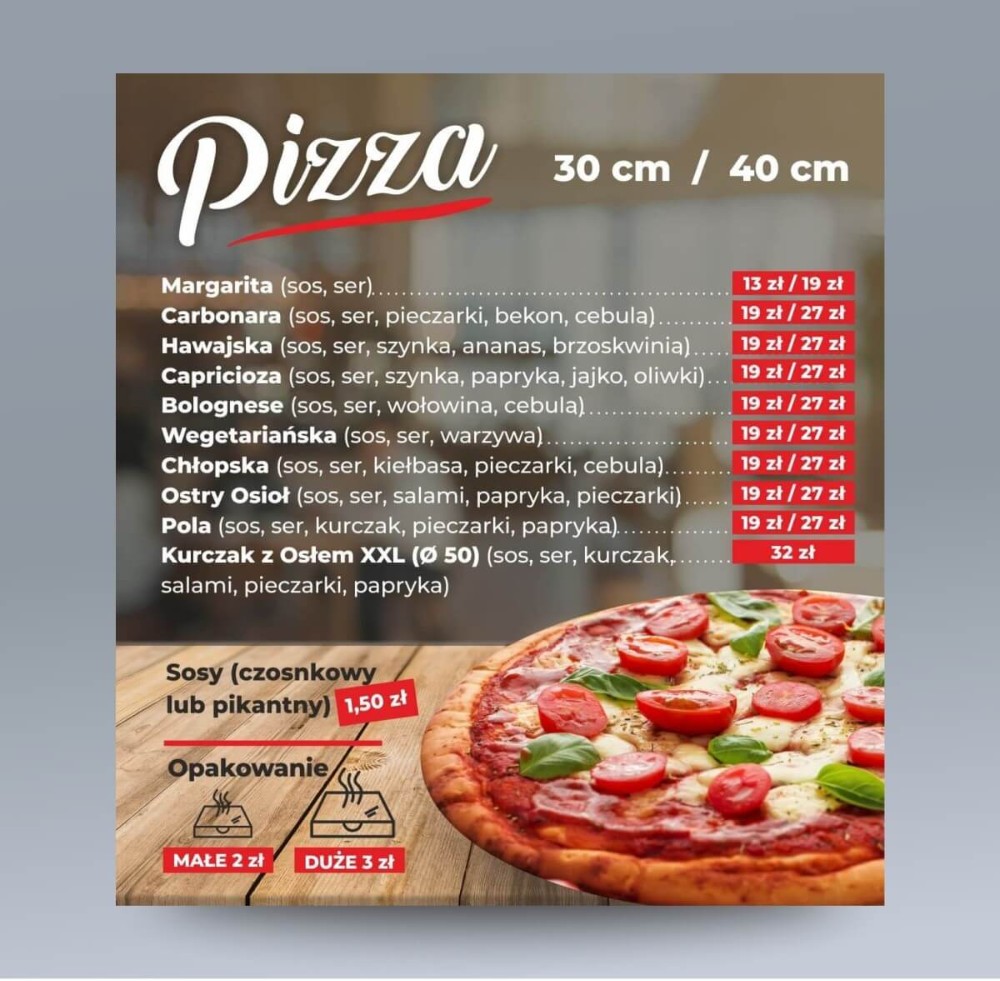menu pizza projekt